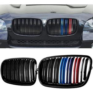 Grill Gloss Black Color Compatible with 2007-2014 BMW X5 E70 X6 E71 Front Kidney Grille ABS with Double Slats