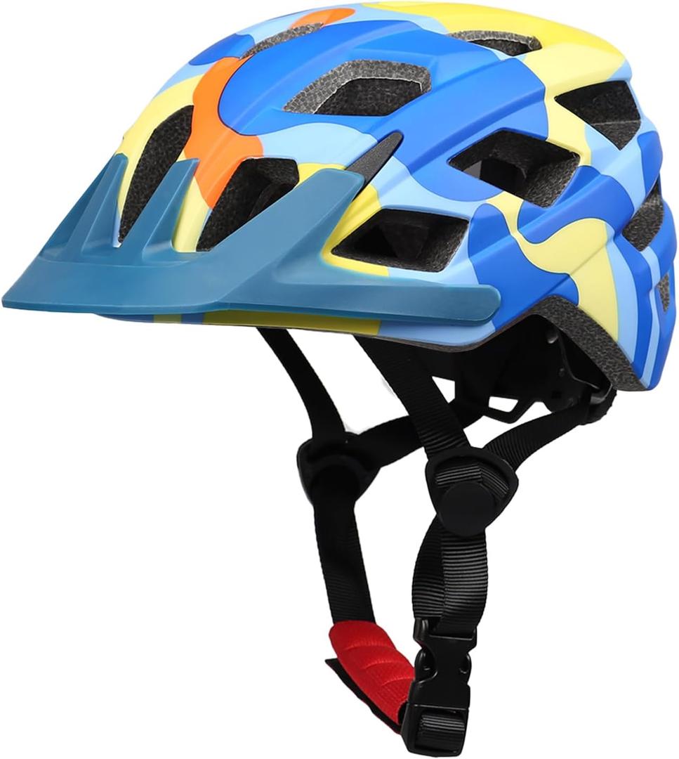 Kids Bike Helmet, 2 Size Adjustable for Youth Toddler Boys & Girls 3-5-8-10-12-14 Years, Child Helmets with Visor for Skating Cycling Scooter (Blue yellow orange)