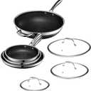 HexClad Hybrid Nonstick 7-Piece Pan Set, 8, 10, and 12-Inch Frying Pans with Tempered Glass Lids and 12-Inch Wok, Stay-Cool Handles, Dishwasher-Friendly, Induction Ready, Compatible with All Cooktops