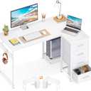 Casaottima L Shaped Desk with 4 Drawers, 40" Small White Computer Desk with Storage, Reversible Kids Study Desk with CPU Stand & Hook, Corner Desk for Home Office