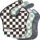 Tiny Twinkle Mess-Proof Baby Bib - Waterproof Bib for Baby Boy or Girl - PFAS, PVC, BPA, Phthalate Free - Baby Food Bibs (3 Pack, 3-pack Checkers Boy)