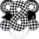 2 x 40 Inch Checkered Number 8 Balloon Large Black and White Race Car Birthday Balloons Inflatable Tire Balloons for 8th Birthday Racing Theme Party Decorations Supplies 7 Pcs, 7 Count