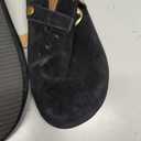 Genuine Suede Leather Clogs for Women's Men's Slip on Mules Antislip Cork Sandals Shoes with Buckle Arch Support Black 44