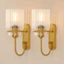 cancomzone Gold Bathroom Sconces Set of 2, Modern Wall Sconce with Clear Glass Shade, Indoor Farmhouse Wall Sconce for Living Room, Bedroom, Hallway, Stairwell and Kitchen