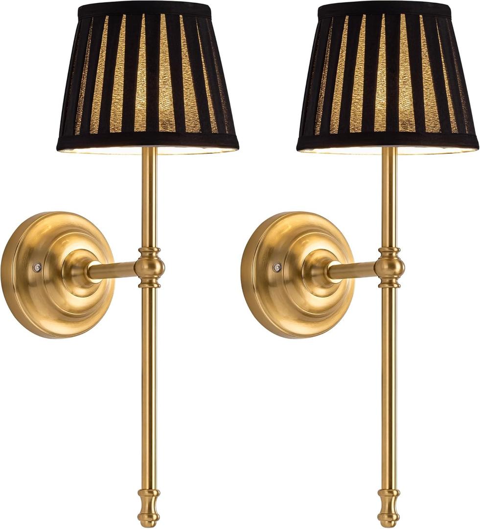 KDG Cordless Wall Sconces Set of 2, Small Wireless 5200mAh Rechargeable Battery Fabric LED Wall Lamps, Portables Lightings for Wall Painting, Living Room, Bedroom, Hallway, Gifts, Night Light (Black)