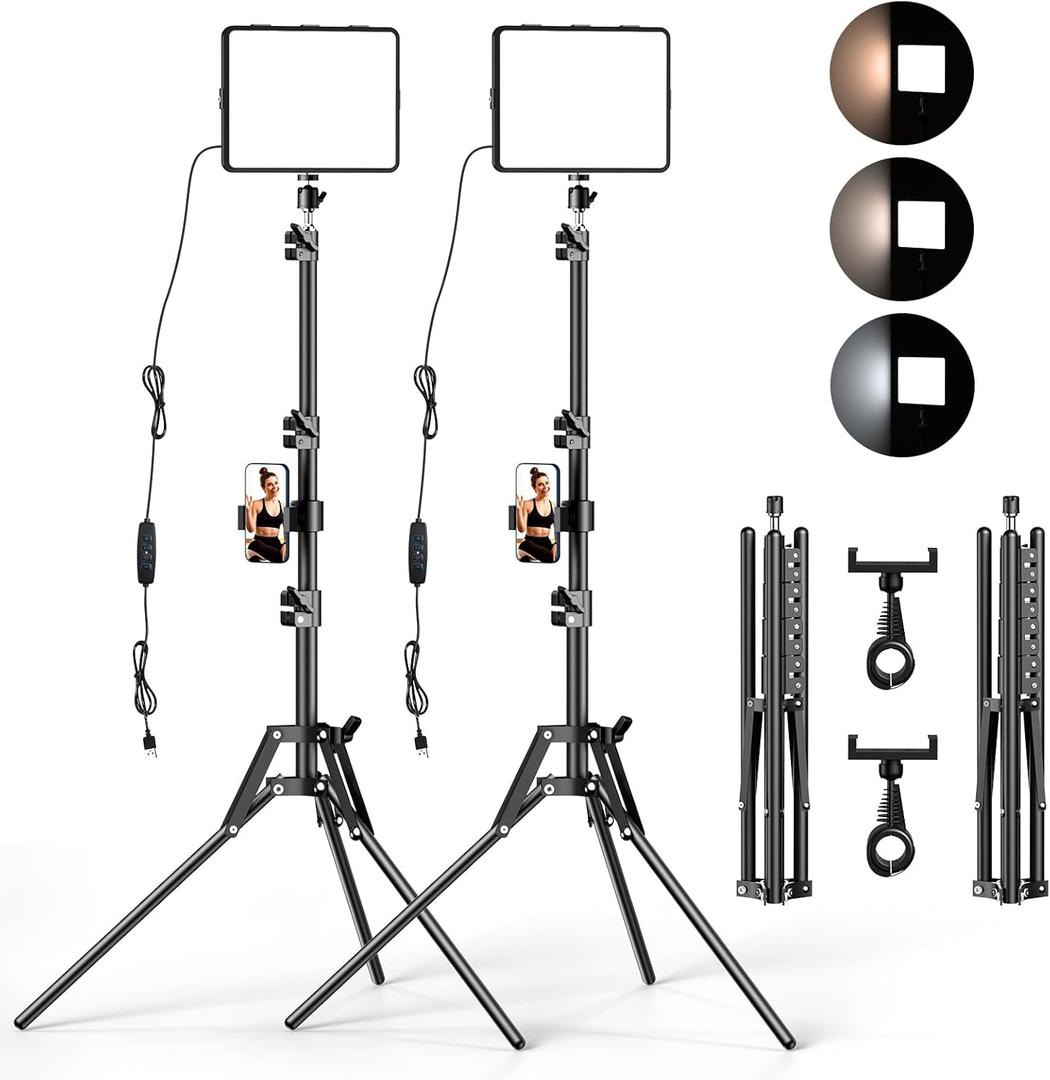 ALTSON 2 Packs Video Light Kit, LED Studio Light, 2700-6500K Dimmable Photography Lighting Kit with Tripod Stand&Phone Holder, 12" Rotating Streaming Light for Video Recording, Game Streaming, YouTube