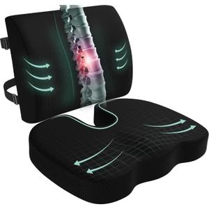 Seat Cushion and Lumbar Support Pillow for Office Chair, Wheelchair, Memory Foam Coccyx Cushion for Sciatica Tailbone Pain Relief, Back Support for Car Chairs, Desk Chair
