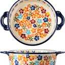 Colorful Cherry Blossom Flowers Vintage Style Ceramic Bakeware Dish Casserole Dish Baking Pan Lasagna Pans with Handles for Oven/Cooking/Kitchen, 1 PCS, 32 oz