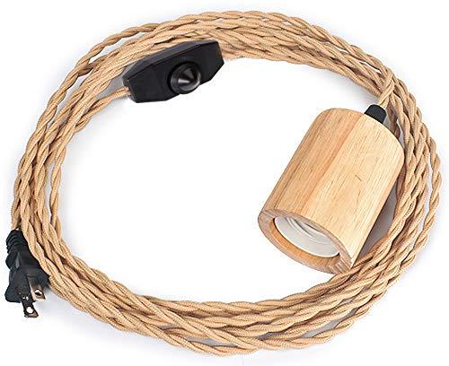 Arturesthome Industrial Pendant Light Cord with Dimmable Switch, 9.8FT Vintage Hanging Light Plug in Lamp Cord with Twisted Nylon Rope Lights Socket E26 E27 for Farmhouse Lamp Cable Retro DIY