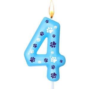 Number 4 Blue Dog Paw Birthday Candles Numeral Cake Topper Dog Paw Print Themed Candles for Boy Girl Blue Birthday Decoration Party Supplies