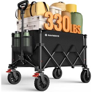 Wagons Carts Foldable, Collapsible Foldable Wagon 330lbs Capacity, Large Capacity Foldable Wagon with All-Terrain Wheels,Heavy Duty Utility Wagon Cart with Brakes for Beach Camping Shopping Sports (Black)
