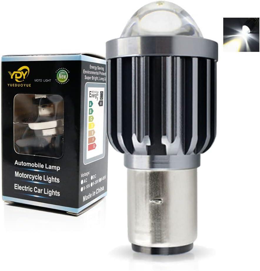YSY 1pcs H6 BA20D LED Motorcycle Headlight Bulbs Hi Lo beam Motorbike 6000K White Scooter ATV Accessories Condensing Len Fog Lights (BA20D, white)