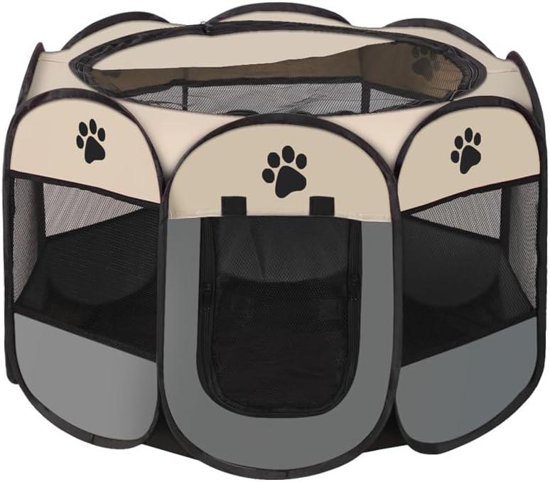 Foldable Pet Playpen with Storage Bag - Heavy-Duty Dog Playpen with Cover, Escape-Proof Kitten Cage & Portable Puppy Pen for Indoor/Outdoor Use (S, Gray)