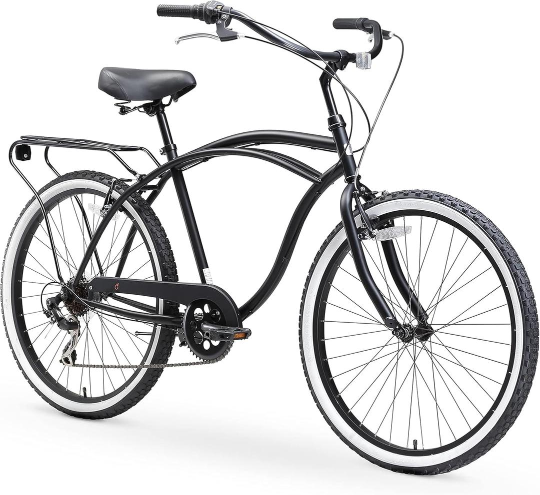sixthreezero Around The Block Men's Beach Cruiser Bike, Hybrid Bicycle with Rear Rack, Multiple Speed and Color Options, 26 Inch / 7-speed