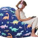 Aubliss Stuffed Animal Storage Bean Bag Chair Cover for Kids, Dinosaur Zipper Beanbag Chair Cover for Organizing Toddler and Kids' Rooms Plush Toys (Medium (32''))