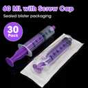 60ml Large Syringe with Screw Cap, 30 Pack | 60cc, Liquid Feeding, Science Lab, Measurement, Individually Sealed Packed