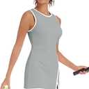 Tennis Dress for Women with Built-in Shorts and Bra Crew Neck Sleeveless Athletic Side Slit Golf Mini Dress (Gray, S)