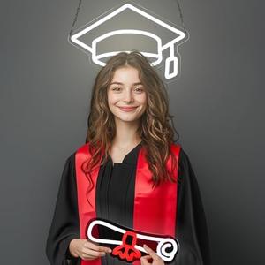 Retisee 2 Set Congrats Grad Signs Class of 2025 White Neon Grad Light Up Sign for Wall Decor Adjustable Congrats Led board for Party Room Dorm Backdrop Celebration Gifts