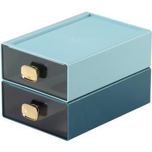 Spacious Desk Drawers, Stackable Desktop Organizer, Plastic Storage Box for Office, School & Home Supplies (2 Middle Drawers, BU & CYAN)