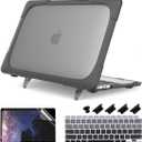 Batianda Heavy Duty Case for MacBook Air 13 inch 2020 A2179 A1932 A2337 M1 Chip with Touch ID, Ergonomic Foldable Kickstand (Holds 22lbs) Matte Translucent Protective Cover Keyboard Skin, Grey