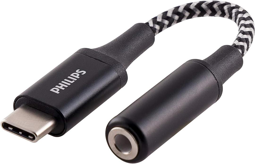 Philips USB-C to 3.5mm Headphone Jack Adapter Dongle, 4 Inch Braided Cable, for USB-C Devices Without 3.5mm Audio Ports, Allows Use of Earbuds, Headphones, and Auxiliary Cords, DLC4311V/27
