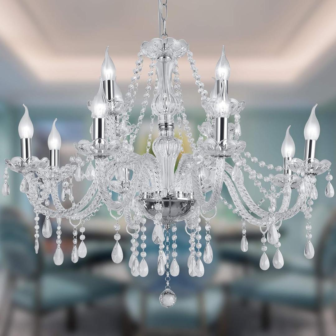 Silver Color Luxurious Candle Crystal Chandelier, 15 Lights K9 Modern Crystal Chandelier for Dining Room, Glass Ceiling Pendant Lamp for Living Bedroom Lighting Hall Balcony. (15 Lights, Silver)