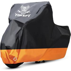 Motorcycle Cover, All-Season Waterproof Outdoor Sun Protection Fit up to 116 Inch Harley-Davidson Honda Suzuki Kawasaki Yamaha (XXXL Black&Orange) (XXXL-116 inch)