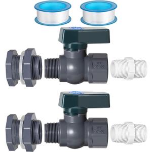 LePvo 2 Pack Rain Barrel Spigot Kit, Water Barrel PVC Garden Diverter Kit, Bulkhead Fitting Hose Faucet Adapter and Thread Seal Tape for Water Tanks, Aquariums, Tubs, Pool, Garden Barrel