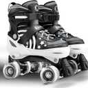 SULIFEEL Rainbow Unicorn 4 Size Adjustable Light up Roller Skates for Girls Boys for Kids (E Black, Medium - Big Kid)