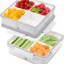 MineSign 2Pack Divided Veggie Tray with Lid Snackle Box Serving Container Salad Keeper with 4 Removable Boxes Stackable Refrigerator Organizer Bins Produce Saver for Meal Prep Fruit (2 Pack)