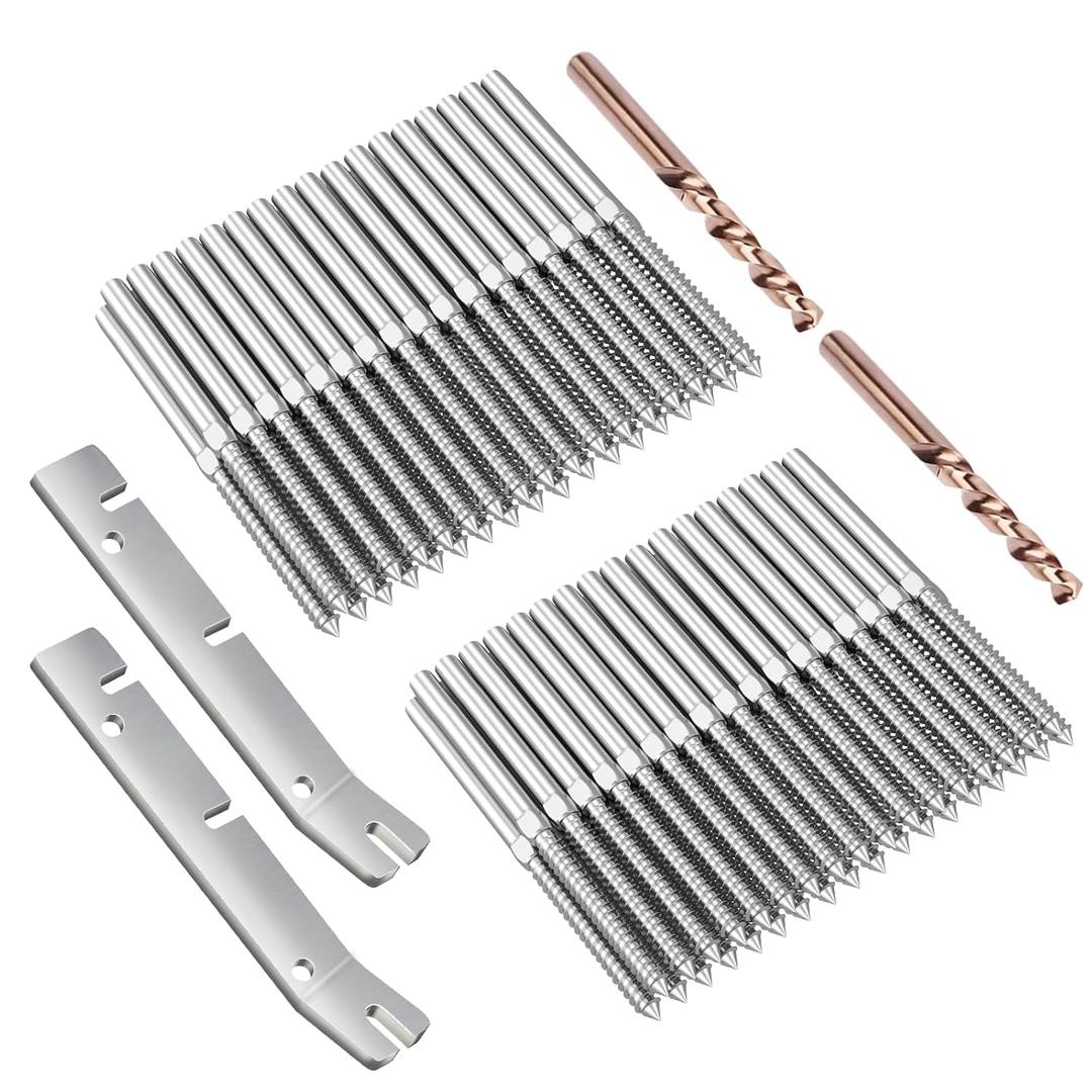BLIKA 70 Pack T316 Stainless Steel Right&Left Handed Thread Swage Lag Screws for Wood Posts of 1/8" Deck Cable Railing Kit, Wire Railing Kit for Decks with Wrench, DIY Wood Baluster (Silver)