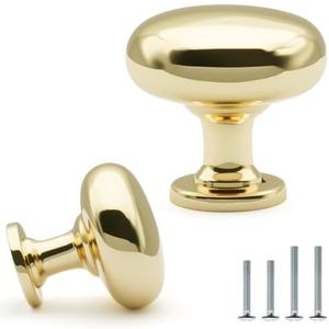 FURFITT 10 Pack Polished Brass Cabinet Knobs 1-1/7 Inch(29mm) Diameter Shiny Polished Gold Round Drawer Knobs Solid Zinc Alloy Dresser Kitchen Cupboard Bathroom Furniture Hardware