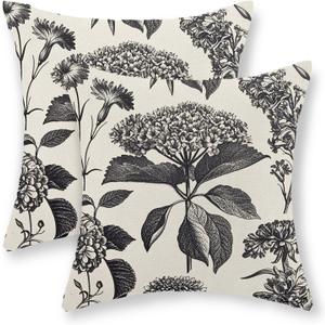 Black Pillow Covers 20x20 Set of 2 Vintage Boho Floral Hydrangea Herbs Botanical Throw Pillow Cover Outdoor Flower Decoration Pillowcase Linen Farmhouse Cushion Case Decorative for Couch Sofa