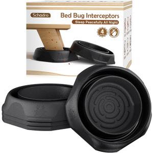 Bed Bug Interceptors, 4 Pack Bed Bug Traps, Insect Detector for Bed, Sofa & All Furniture, 24/ 7 Monitor, 360° Protection for Your Family's Peaceful Sleep, Black