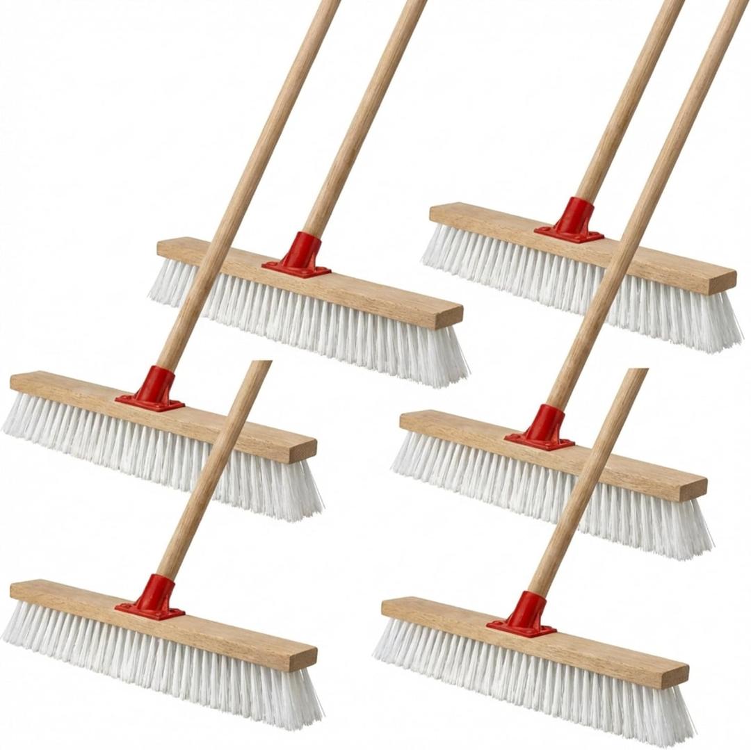 6 Pack 18 Inches Push Broom Outdoor Heavy Duty Multi-Surface Garden Brush Broom with 47" Long Handle Floor Scrub Brush for Deck Driveway Patio Garage Yard Concrete Floor Cleaning