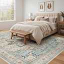 Tortania Area Rug Living Room Rugs - 9x12 Washable Boho Rug Vintage Oriental Distressed Farmhouse Large Thin Indoor Carpet for Living Room Bedroom Under Dining Table Home Office - Aqua Multi