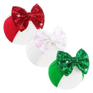 Christmas Headbands for Girls Sequins Large Bows Toddler Glitter Hair Bows Christmas Hair Accessories Santa Headband Infant Kids Red White Green