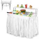 4 Ft Folding Party Ice Cooler Table with Extra Storage Shelf, Two-Tier Ice Bin Table with Skirt&Drain for Food Drinks Beverages, Chilling Tables Cooler Server for Party, Picnic, Camping, Wedding, BBQ