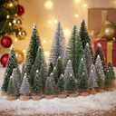 LOVEINUSA 45PCS Colorful Mini Christmas Trees, Snow Frosted Sisal Bottle Brush Trees with Wooden Base for Xmas Winter Home Table Decoration