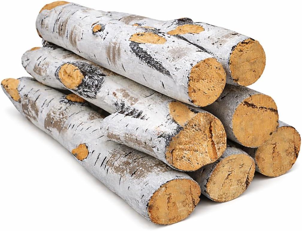 Hisencn 7 Piece Gas Fireplace Logs Set Ceramic White Birch Log for Propane, Insert, Vented, Electric, Indoor, Outdoor Firebowl