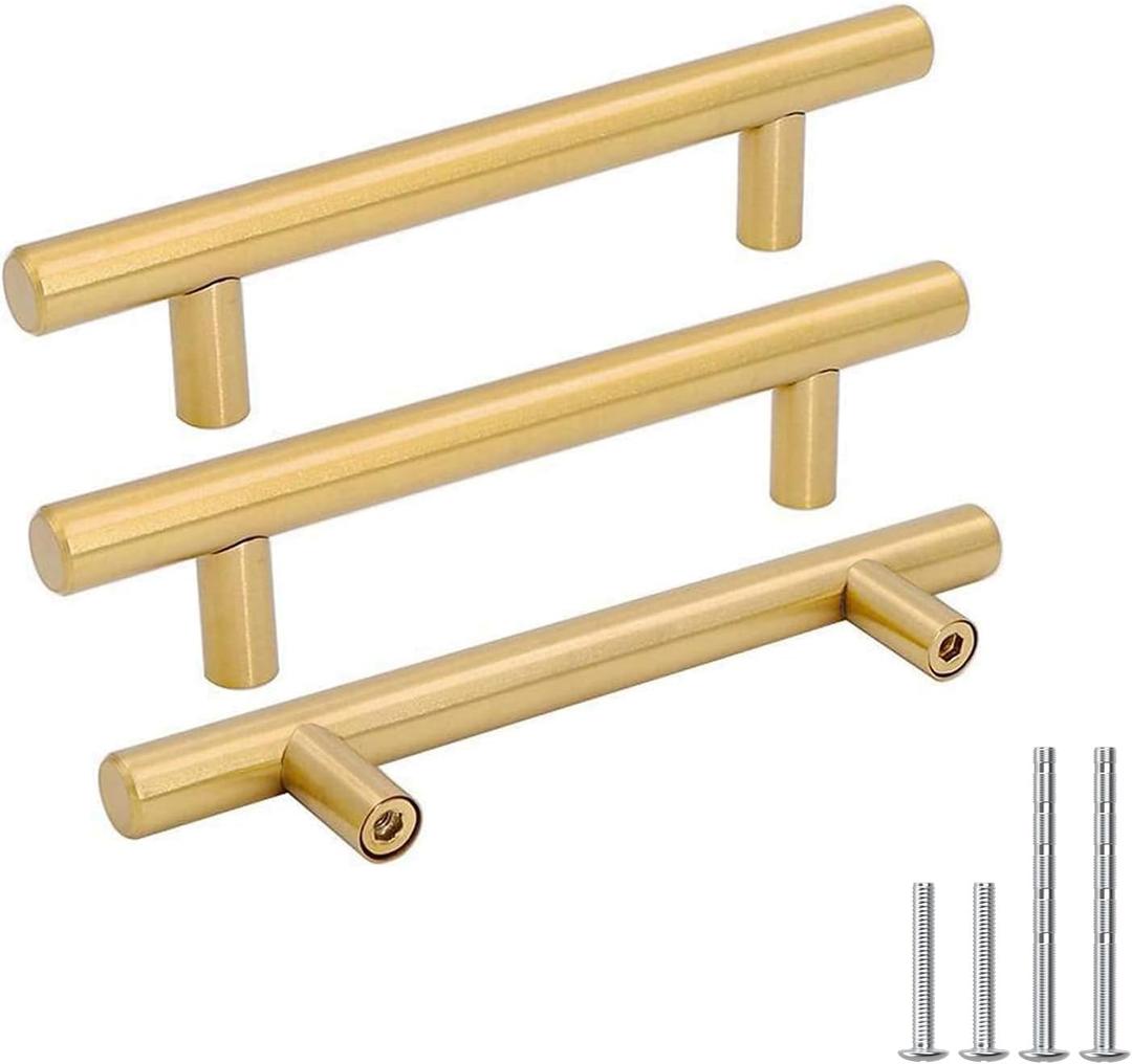 Goldenwarm 1 Pack 3-3/4 inch Gold Cabinet Handles Brushed Gold Cabinet Pulls Stainless Steel Drawer Pulls, Durable Kitchen Cabinet Handles - Bathroom Bedroom Dresser Handles Easy DIY Upgrade