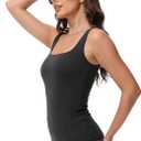 Women Tummy Control Shapewear Tank Tops Seamless Square Neck Compression Tops Slimming Body Shaper Camisole (Black, L)
