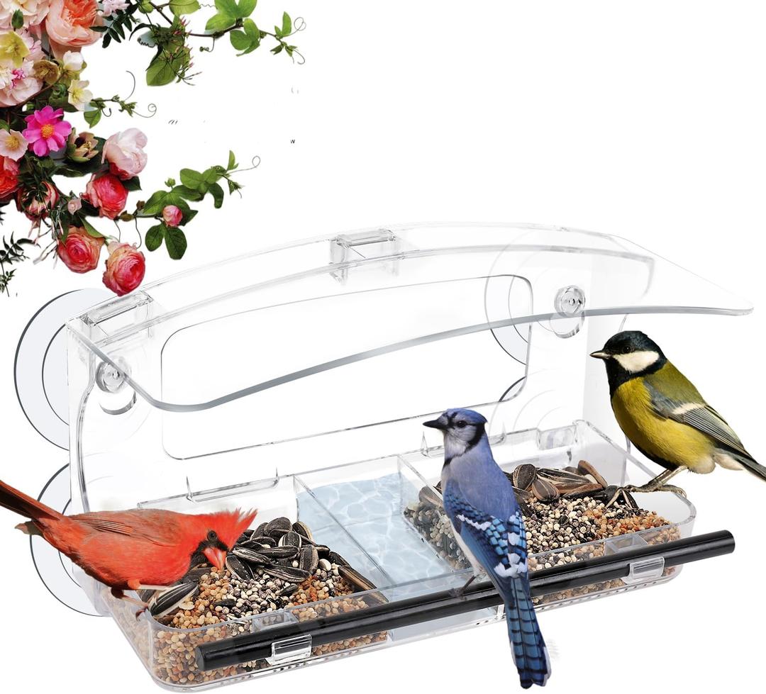 Window Bird Feeder with 4 Strong 2.36 Suction Cup for Outdoors, Close-up Bird Watching Gift for Bird Lovers Cats, Suitable for Cardinals, Finches, Orioles, Bluebirds, etc
