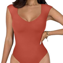 REORIA Butsmooth Women's Trendy Sexy Casual V Neck Double Lined Sleeveless Slimming Going Out Tank Top Bodysuits