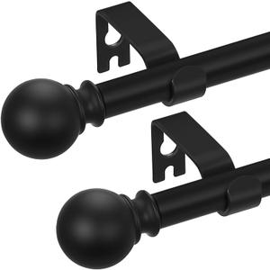 2 Pack Black Curtain Rods 18 to 60 Inches(1.5-5 Feet),5/8 inch Splicing Drapery Rods,Small Curtain Rods Set,Size: 18''-60'',Matte Black (18''-60''|2 Pack)