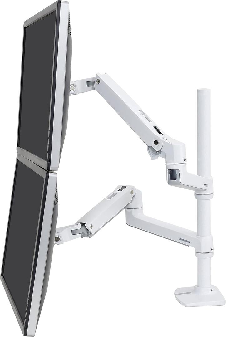 Ergotron LX Vertical Stacking Dual Monitor Arm, VESA Desk Mount for 2 Monitors Up to 40 Inches, 7 to 22 lbs Each Tall Pole, 23 inch pole, White