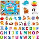 Large Magnetic Letters and Animals, Educational Learning Tool for Kids Word Recognition 52 Pieces Magnets Include 26 Colorful Alphabet Letters and Corresponding Cartoon Images
