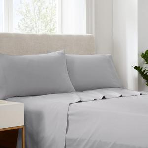 Serta Simply Clean Super Soft Hypoallergenic Stain Resistant Deep Pocket 4 Pieces Solid Bed Sheet Set, King, Silver Grey
