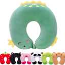 H HOMEWINS Travel Pillow for Kids,Cute Animal Toddler Neck Pillow for Boys Girls,Soft Neck Head Chin Support Pillow,Travel Accessories for Airplane, Car, Train,Recline (Green Dinosaur)