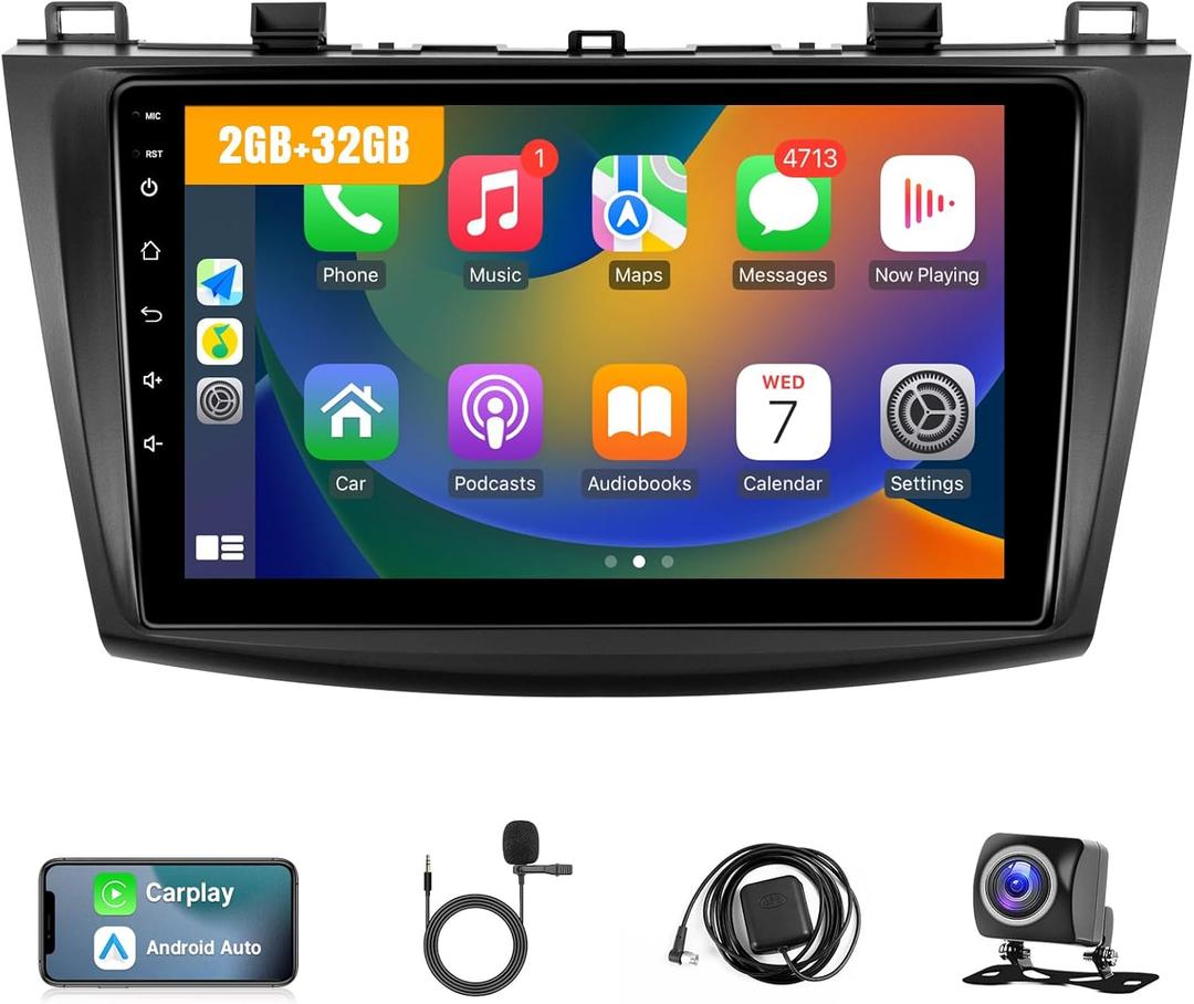 Leadfan Car Stereo for Mazda 3 2009 2010 2011 2012 2013 Radio with Wireless Carplay Android Auto,9 Inch Touch Screen, Bluetooth,GPS,WiFi,SWC,Backup Camera